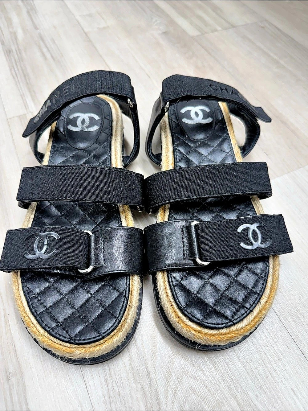 Chanel Espadrille Interlocking CC Sandal Black Size 40